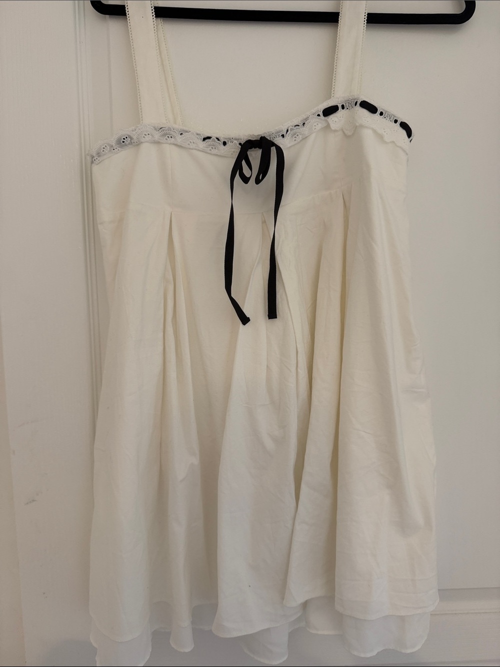 Reformation Shai White Mini Dress with Black Ribbon